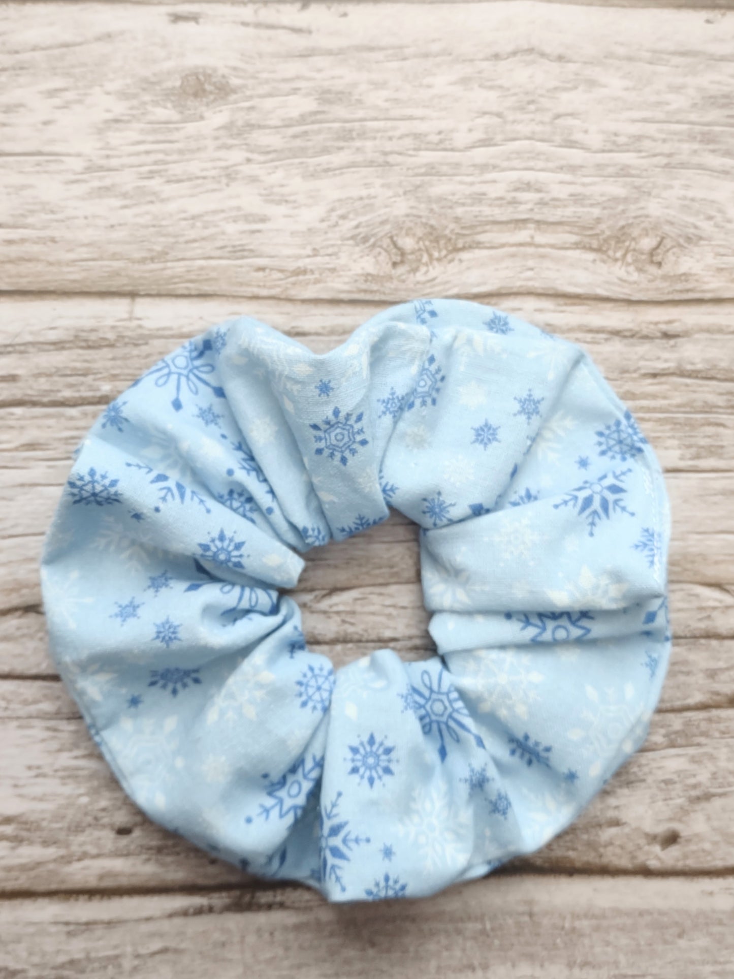 "Festive Flakes" Light Blue  Snowflake Print Hair Scrunchie (Limited)