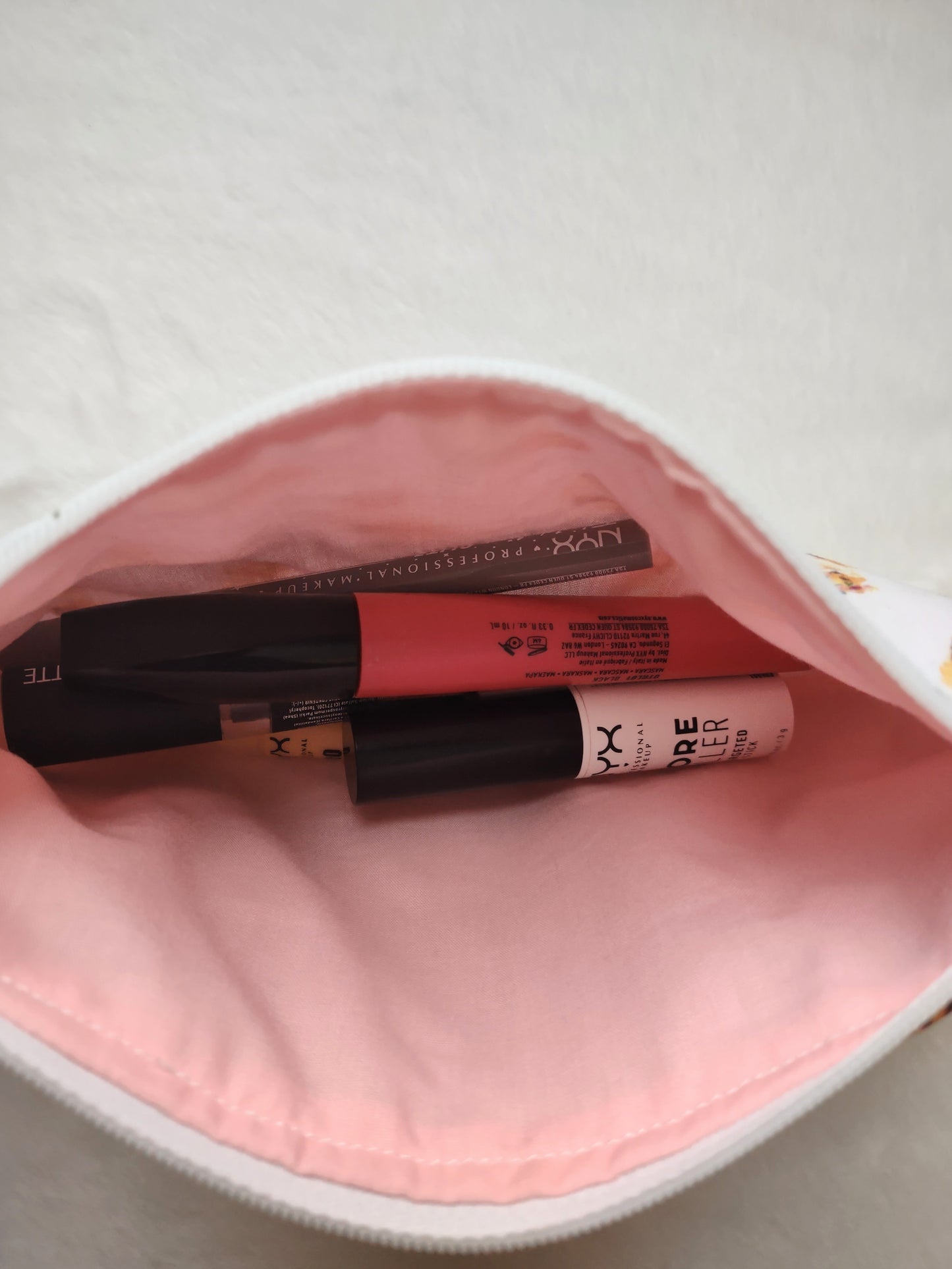 "Foxy Spring" White Cotton Fox Print Makeup Bag