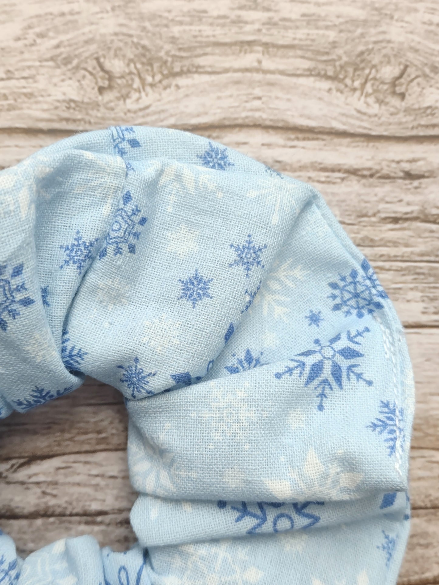 "Festive Flakes" Light Blue  Snowflake Print Hair Scrunchie (Limited)