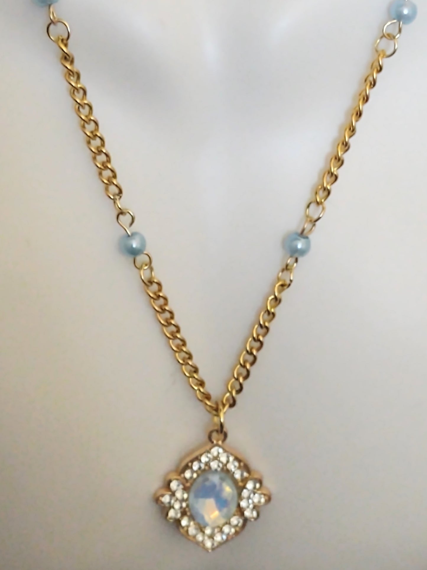 "Ice Pearls" Gold Stainless Steel Pendant Necklace
