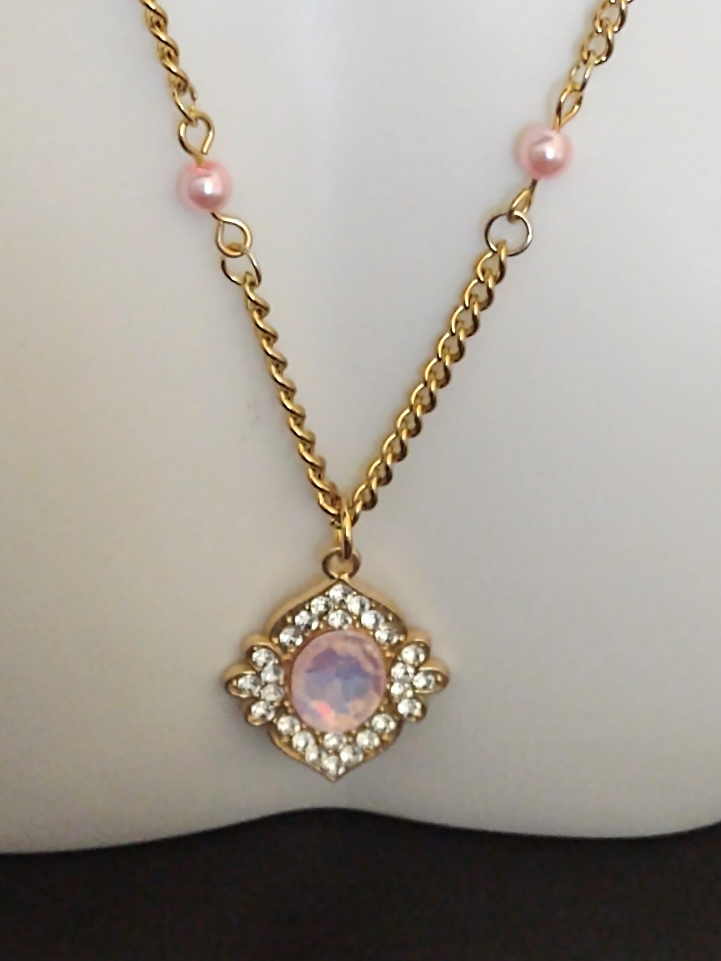 "Ice Pearls" Gold Stainless Steel Pendant Necklace