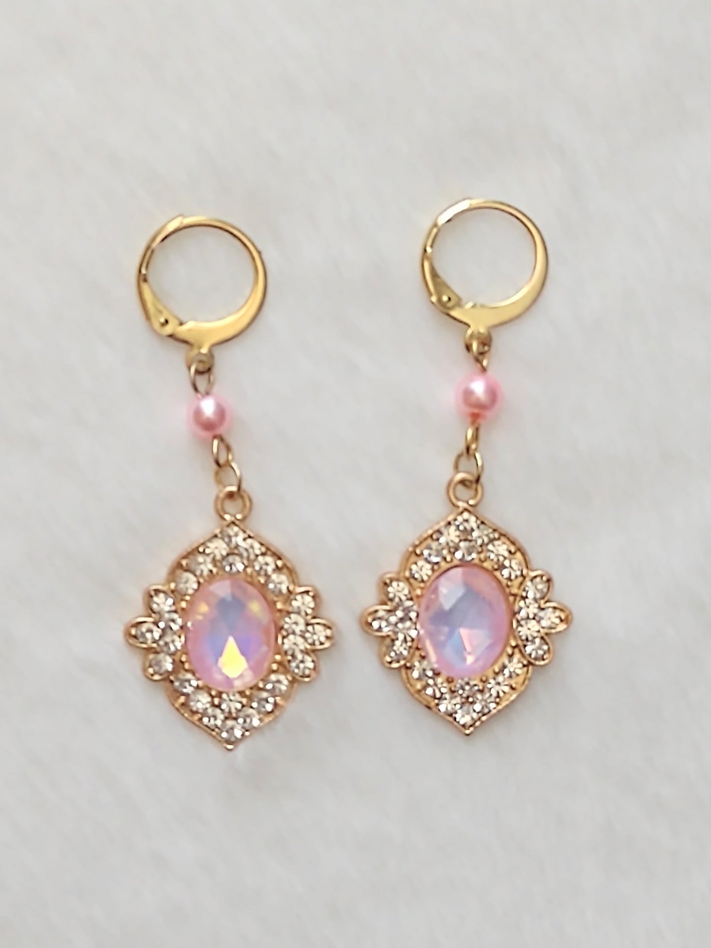 "Ice Pearls" Gold Stainless Steel Pendant Dangle Earrings