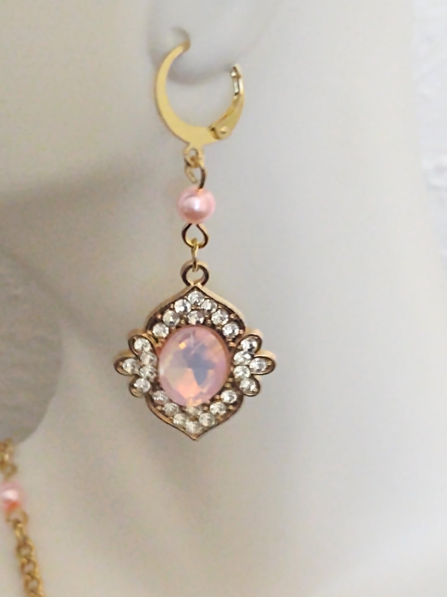 "Ice Pearls" Gold Stainless Steel Pendant Dangle Earrings