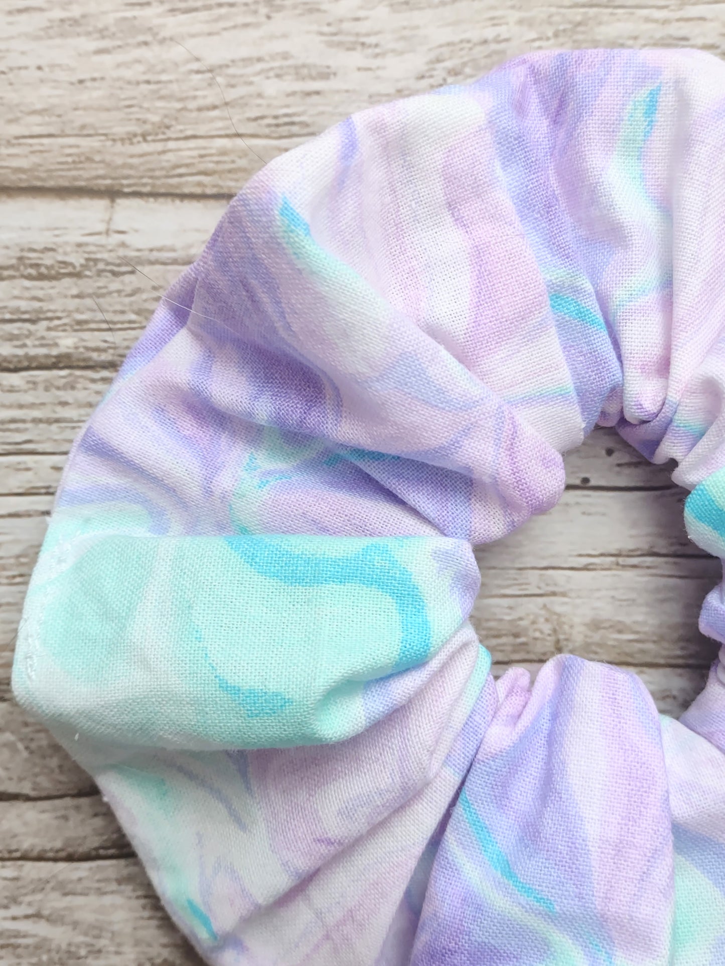 "Turquoise Marble" Turquoise and Purple Marble Print Hair Scrunchie